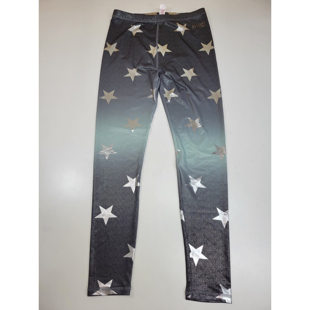 Justice Active Girls Leggings Size 18/20 Gray Silver Star Ombre Athletic Stretch